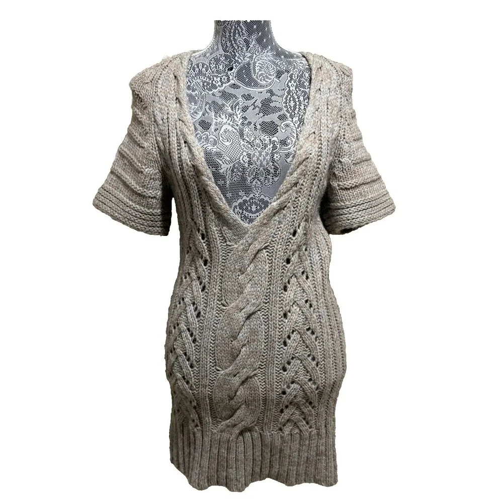 Banana Republic Alpaca Mix Cable Knit Sweater Dress Womens S V Neck Short Sleeve